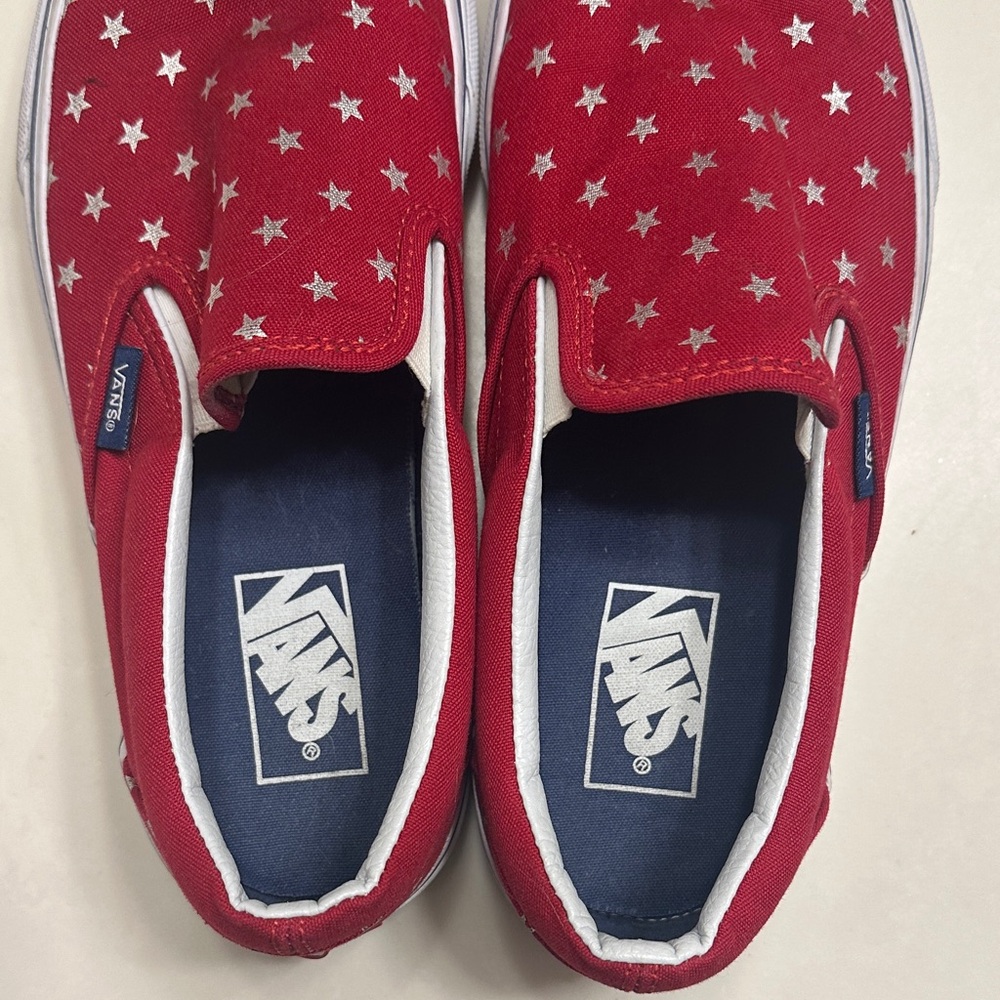 Vans Women’s Red Slip-On Sneakers with Silver Stars - Picture 2 of 4